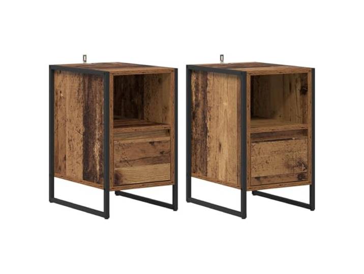 Tmriohed Nachttisch 2er Set Altholz 39,5x30x50 cm Holzwerkstoff Industrieller Beistelltisch im 2er-Set mit Schublade und robustem Stahlrahmen für Schlafzimmer und Wohnzimmer.