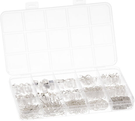 Schmucksortierbox mit Zubehörteilen, silber