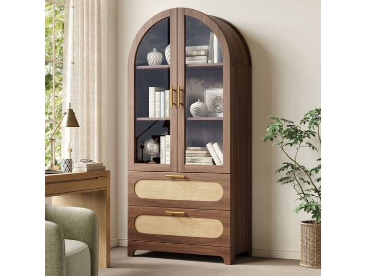 Buffet Vitrine en Métal avec Dôme Arrondi - Armoire Exposition 2 Portes Verre & 2 Portes Métal - Meuble de Rangement - 80x40x175cm