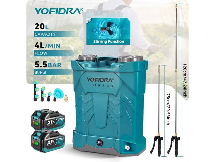 Pulvérisateur électrique YOFIDRA 20L haute capacité pour jardin et pelouse, pulvérisateur à dos pour irrigation, outils électriques compatibles avec la batterie Makita.