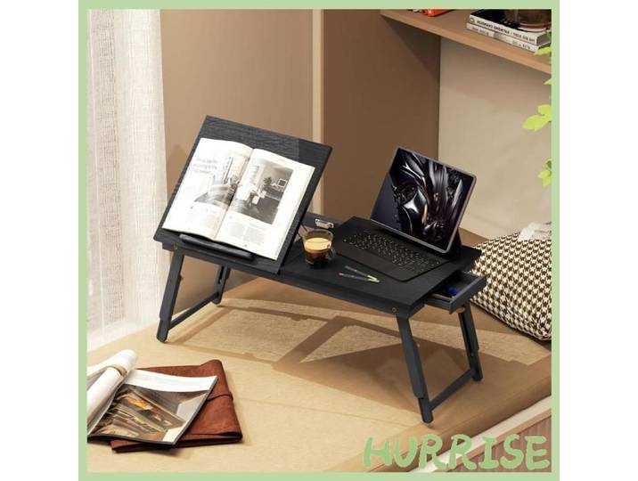 Cocosity Table De Lit Pliable Et Réglable Plateau De Lit Pour Ordinateur Portable En Bambou Plateau Inclinable 83 5X33X34Cm Noir