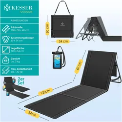 Kesser, Liegestuhl, Klappbare Strandmatte mit verstellbarer Rückenlehne und Tragegurt 2er-Set (180 cm)