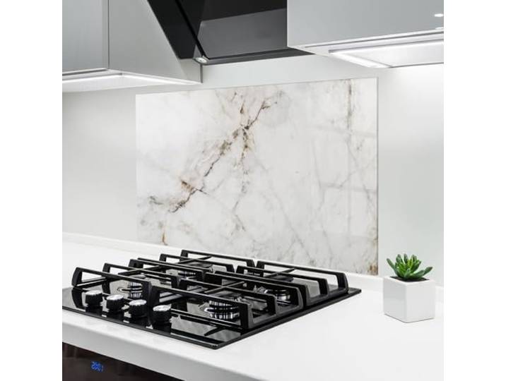 ARTHUB® Küchenrückwand aus Glas 60x100 cm, 4mm ESG Spritzschutz, Glasplatte, Herdspritzschutz, Wandschutz für Herd, Hartglas, Abstrakte, Marmor, Close Up White Marble