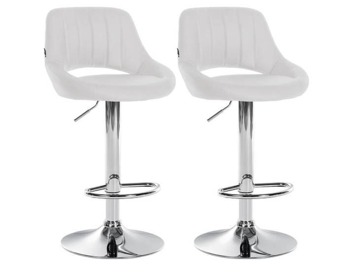 CLP Barhocker 2er Set Lederlook weiß, Weiß, 47x85x48 cm, Esszimmer, Barmöbel, Barhocker
