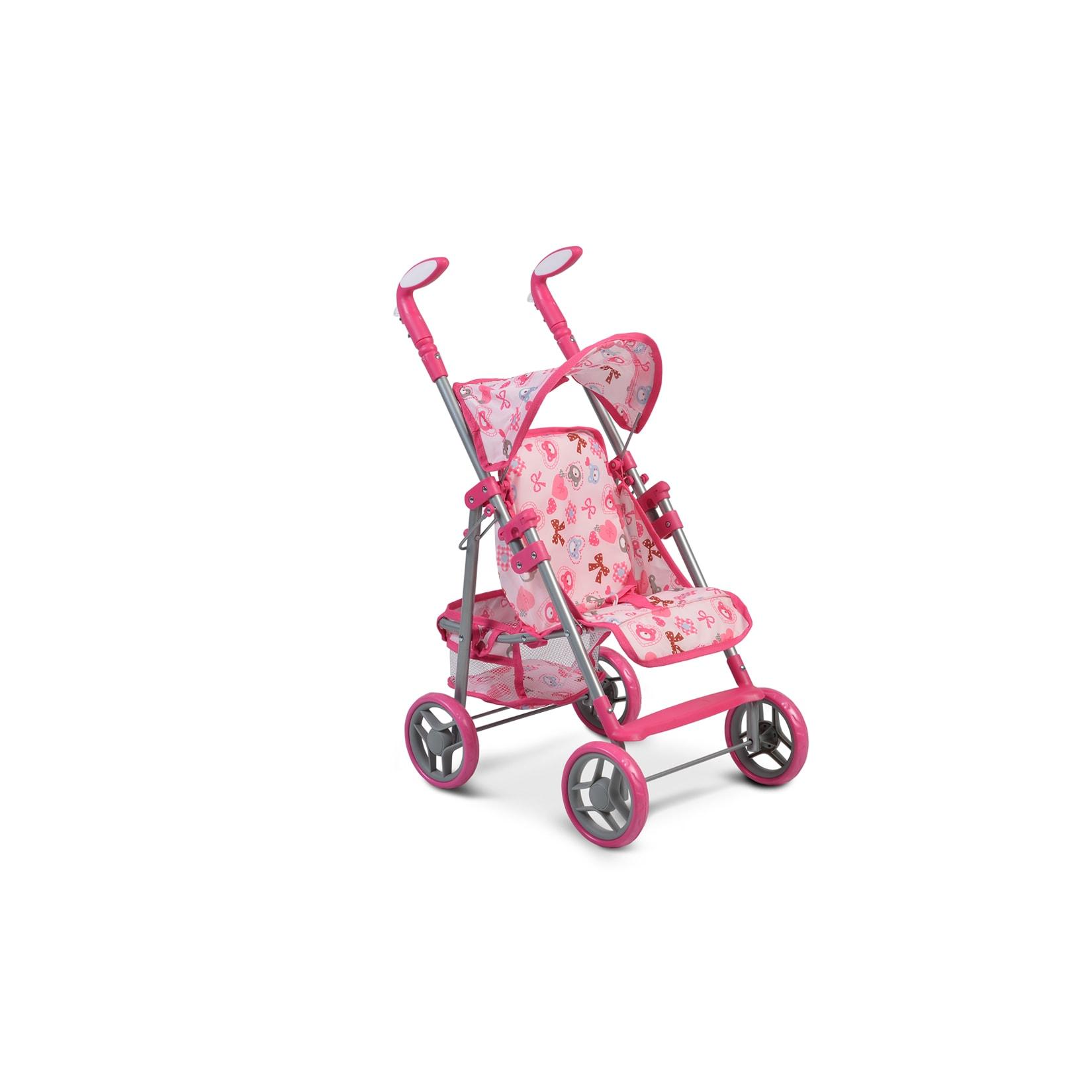 Moni Puppenwagen Flower Garden, Rückenlehne und Griffe verstellbar klappbar Korb pink