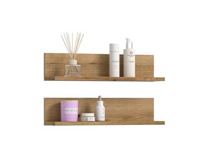 xonox.home – Wandregal Set Aqua 51x12x14 cm in Evoke Oak Nachbildung – 2er Set Wandboards inklusive Wandhalterung – Stilvolle Präsentationsfläche, robust & eine ideale Lösung für mehr Ordnung im Bad