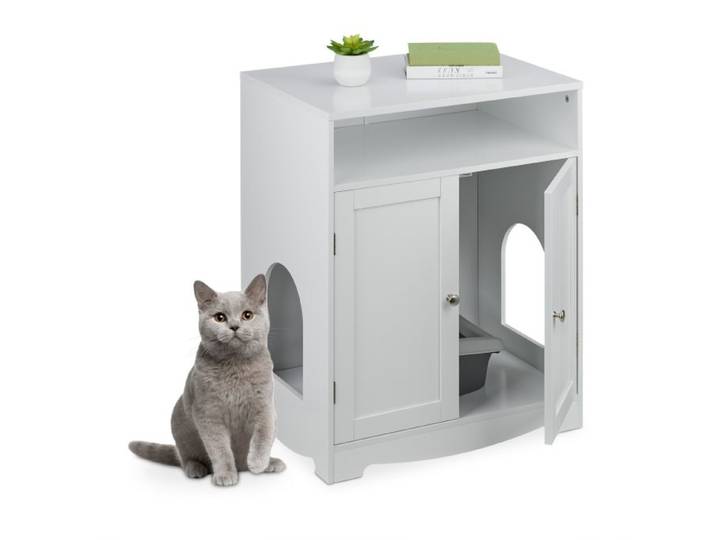 Relaxdays Weißer Katzenschrank für Katzenklo