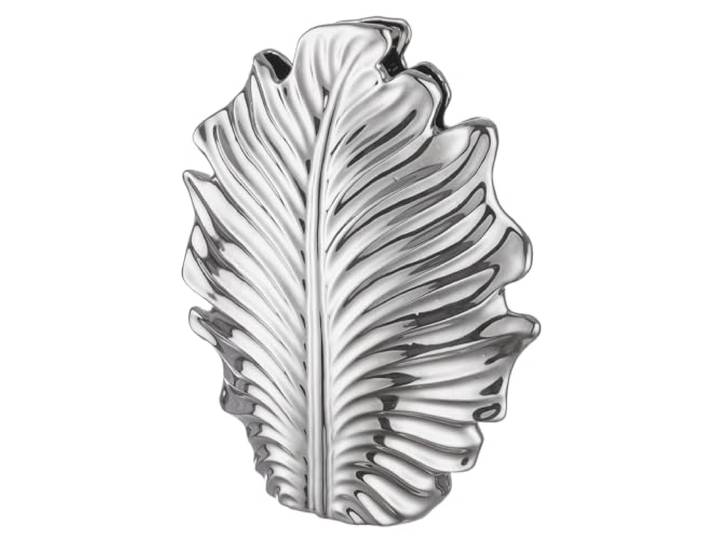 GILDE Dekovase Blattvase - Blumenvase aus Keramik Silber glasiert - Deko Wohnzimmer Geschenk Geburtstagsgeschenk - Farbe: Silber Höhe 45 cm