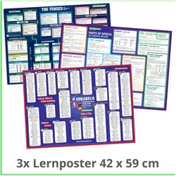 mindmemo Lernposter 3er Set - Englisch ZEITEN + WORTARTEN + GRUNDWORTSCHATZ lernen Grammatik ve, Schulbücher von Henry Fischer, Philipp Hunstein