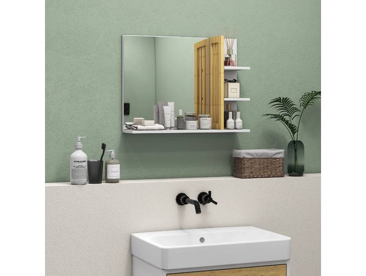 HOMCOM Miroir Moderne Salle de Bain Bois Blanc 45x15x58.5cm