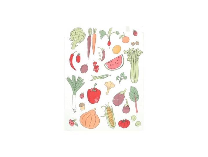 Theedoek, bio-katoen, fruit en groente 50 x 70 cm
