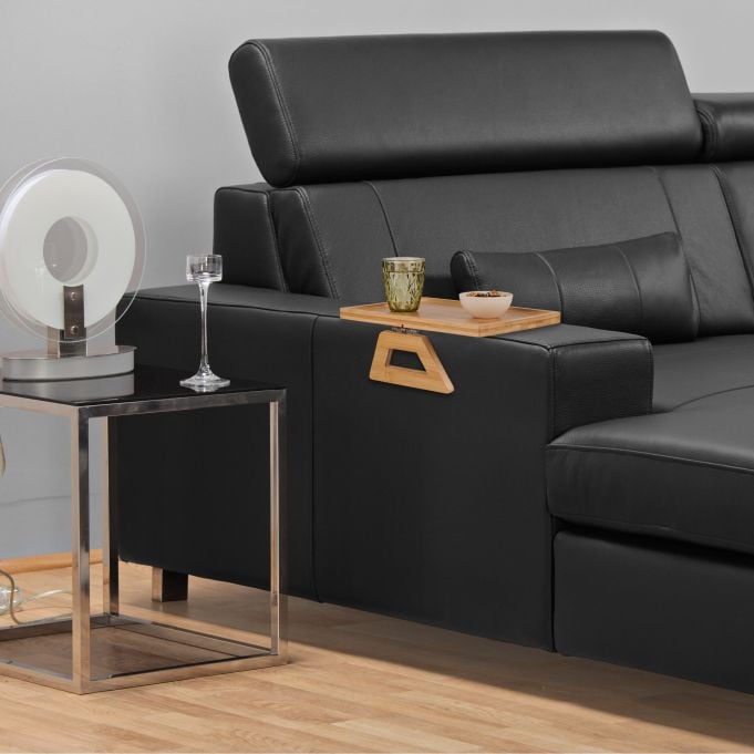 Relaxdays Armleuning dienblad, Bruin, B/D/H: 35,0 x 26,5 x 13,0 cm