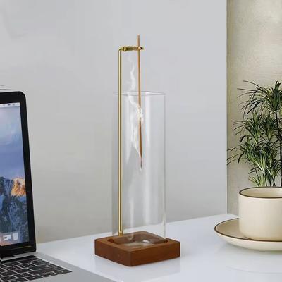 Uplift Treasures Wooden Incense Holder With Glass Ash Catcher Wooden Incense Holder With Glass Ash Catcher
