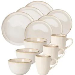 Duka, Geschirrset, Edles Geschirr-Set aus Steingut, 16-teilig, creme-beige (16 Stk.)