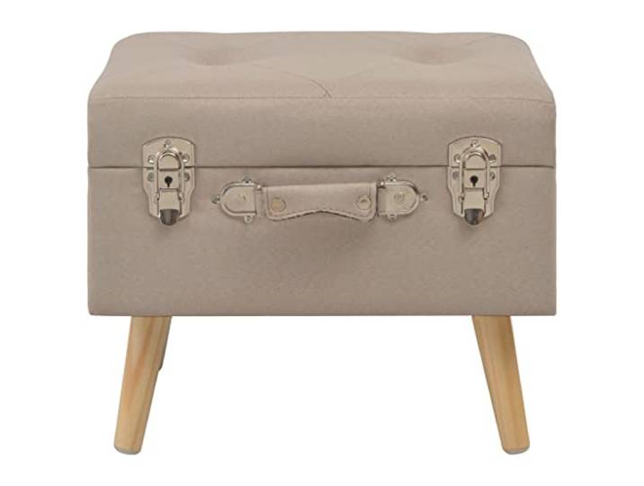 KTHLBRH Hocker mit Behälter 3 Stück Beige Gepolstertes Polyester, Beine aus Massivholz, 1 große 2 kleine Beine, 110 kg pro Sitz