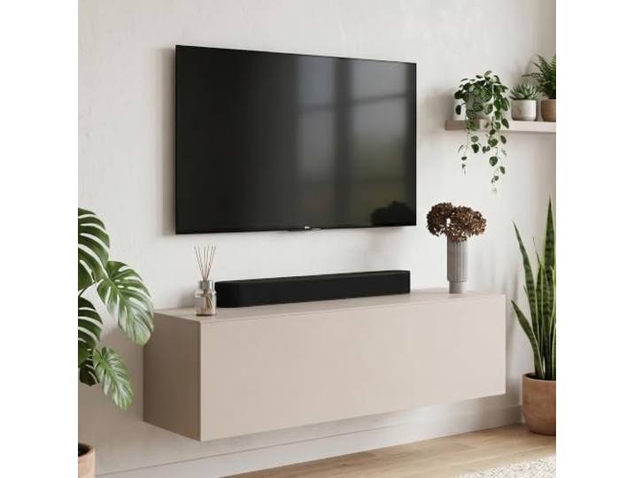 Planetmöbel West TV-Schrank, Fernsehtisch 100 cm lang, TV-Board für Fernseher bis 55 Zoll, TV Board viel Stauraum, lowboard hängend, Fernsehschrank 100 x 30 x 37,5 cm, kaschmir