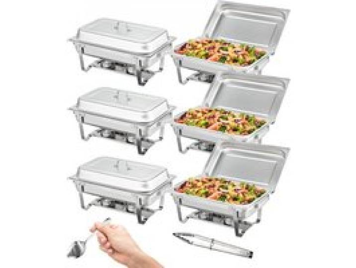 VEVOR Chauffe-Plat Lot de 6 Bacs 7,5 L Buffet Chauffant avec 12 Porte-Combustible Réchaud Inox Alimentaire Récipient Maintient au Chaud pour Servir Buffet en Libre-Service Hôtel Traiteur Restauration