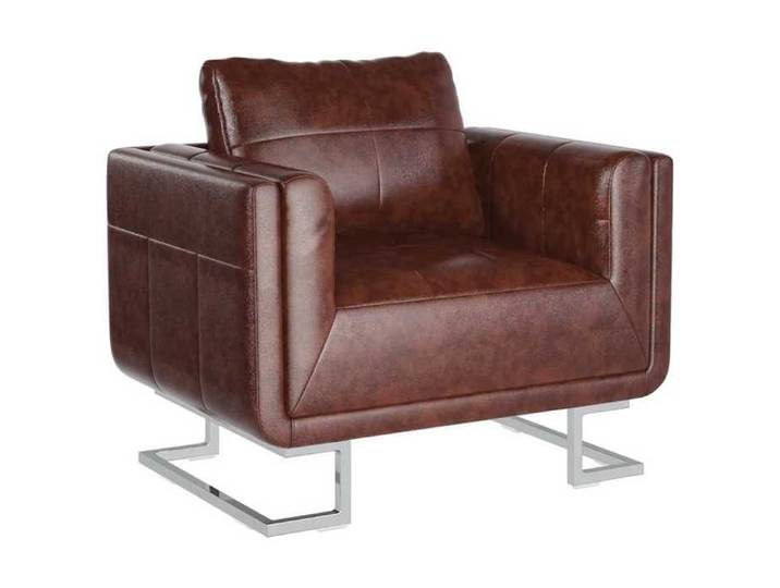 Fauteuil cube intérieur - - résistance aux taches - avec pieds chromés Marron Similicuir 81414