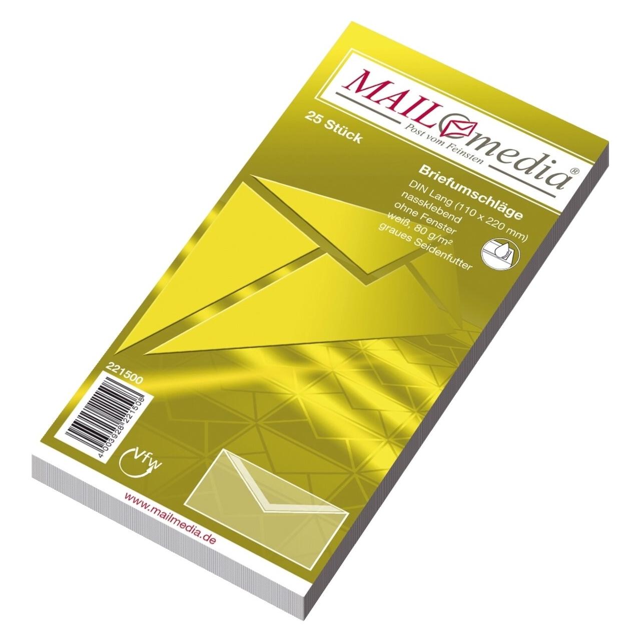Mailmedia Briefumschlag Offset weiá mit Seidenfutter, D lang (DL, 25x) (30002372)