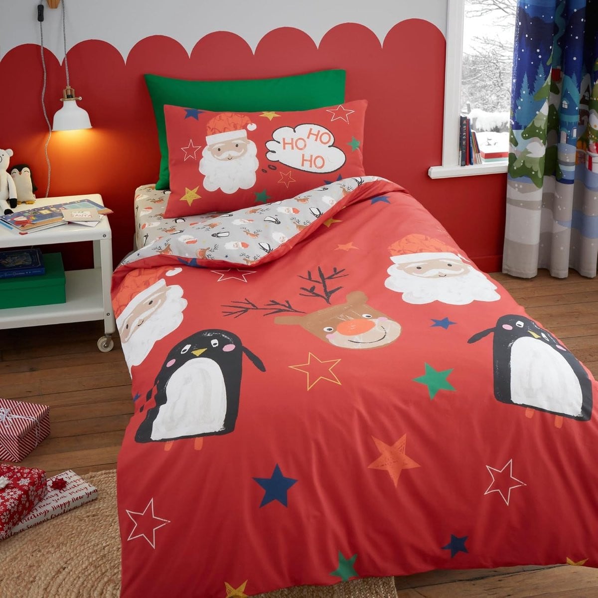 Ho Ho Ho Dekbedovertrek Eenpersoons Rood - Omkeerbaar Kerst Beddengoed