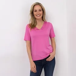 VIA MILANO Shirt, 1/2-Arm V-Ausschnitt in Satin-Optik figurumspielend