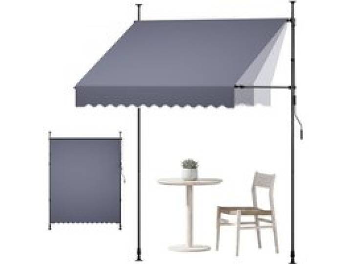VEVOR Klemmmarkise 2 m, Höhenverstellbare Markise mit Handkurbel, Terrassenmarkise UPF 80+ Sonnenschutz, Sonnenmarkise, Balkonmarkise, Ideal für Terrasse, Balkon & Garten, Dunkelgrau