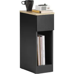 NACHTTISCH schmal mit Schublade, Schwarz, 20x35x60 cm, Schublade & offenes Fach, kleines Schlafzimmer, Flur & Industrie-Look