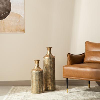 Glitzhome Set of 2 Metal Gold Embossed Floor Vases with Verdigris Finish