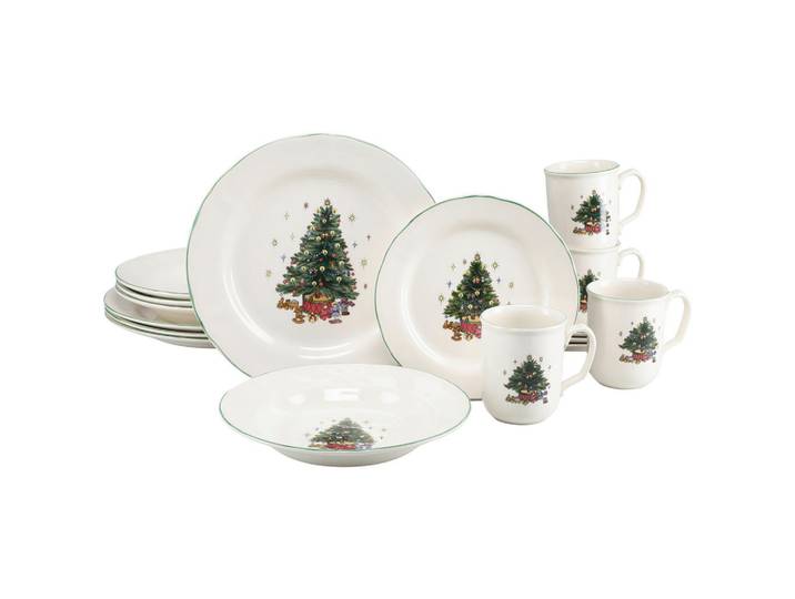 Creatable Kombiservice Tannenbaum bunt, Mehrfarbig, Weiß, Keramik, 16-teilig, Weihnachten, 340 ml, stapelbar, Essen & Trinken, Geschirr, Geschirr-Sets, Kombiservice