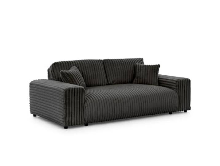 S-Style Möbel Sofa Couch - 3 Sitzer - Schwarze Füße - Plüschcord - Freistehend - Mollis Dunkelgrau