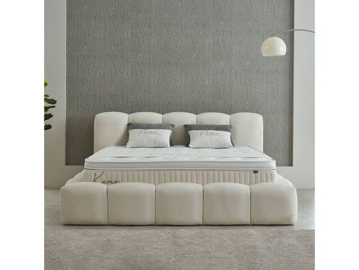 abc bedding Boxspringbett Komfortbett KAONA im stilvollen beige bouclé Stoffdesign, Voll-orthopädisches Schlafsystem inklusive Bettkasten
