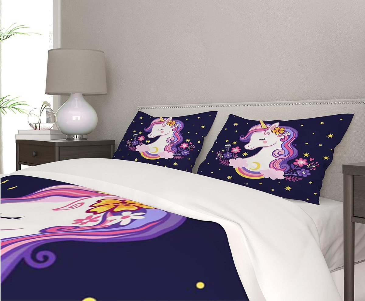 Unicorn Bedding Set voor kinderen, Microvezel dekbedovertrek met 3D-print en ritssluiting, Zacht beddengoed voor meisjes, 135 x 200 cm