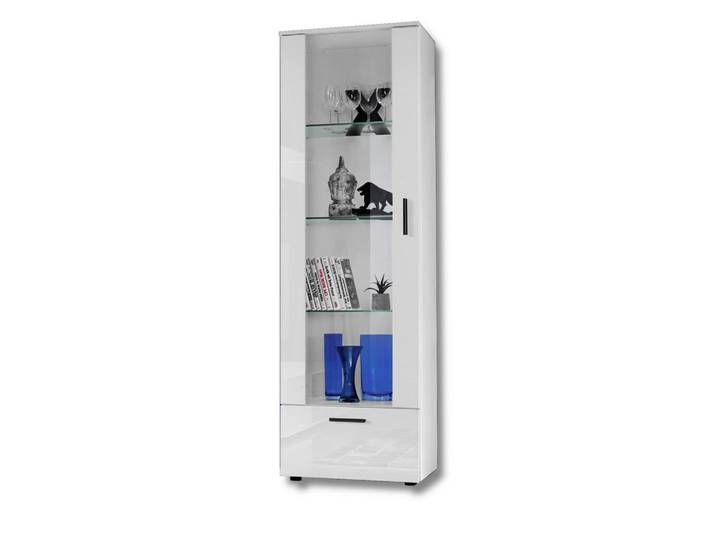 Komodee Vitrine Alessandria, Weiss, Weiß, Weiß, Uni, 3 Fächer, Rechteckig, 60x192x42 cm, Esszimmer, Vitrinen, Vitrinenschränke