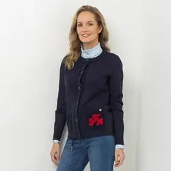 STRANDFEIN Cardigan, Langarm Rundhalsausschnitt Tasche mit Stickerei figurumspielend