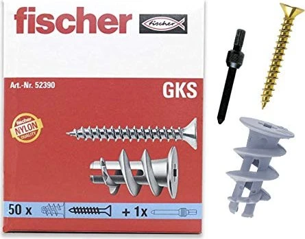 Fischer Gipskartondübel GK S (hellgrau, 50 Stück, mit Schraube)