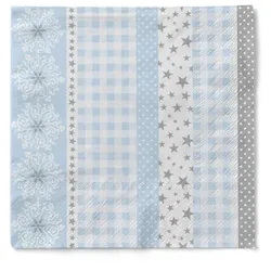 Sovie HORECA Weihnachtsserviette Calypso-Stripes in Silber-Blau aus Tissue 33 x 33 cm, 100 Stück
