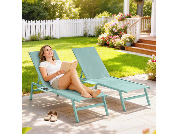 Outsunny Set 2 Transats Jardin Dossier Réglable avec Table