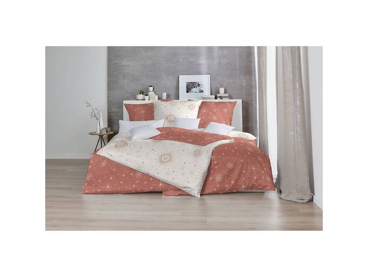 Parure de lit en satin mako Milky Way 135 x 200 cm + oreiller 80 x 80 cm Blanc/Orange/Rouge/Marron rouille