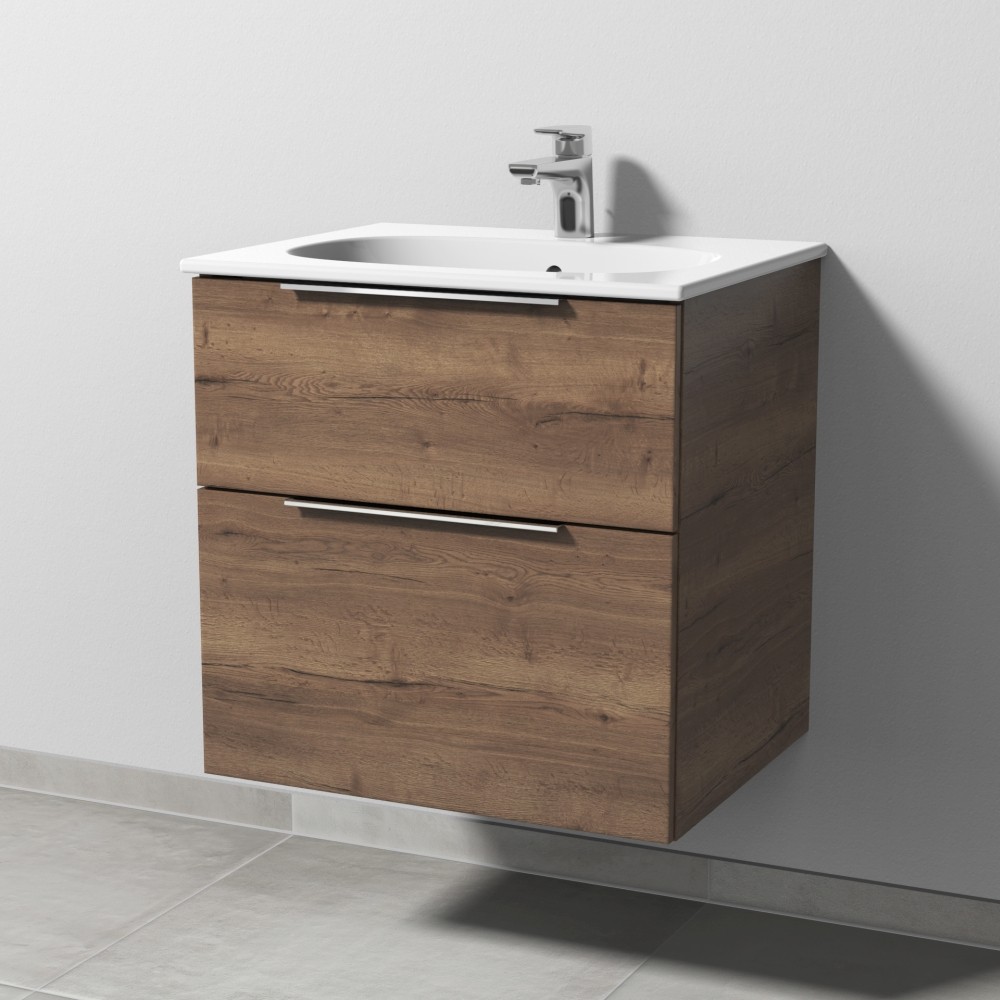 Sanipa 3way Waschtischunterbau zu Geberit Acanto Slim Waschtisch mit 2 Auszügen, Eiche-Tabak UM41050