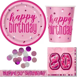 80. Geburtstag Partyset `Pink Schimmer` Einweggeschirr