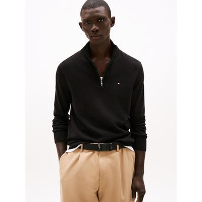 Troyer TOMMY HILFIGER "ESSENTIAL COTTON ZIP MOCK", Herren, Gr. XL, schwarz, Strick, Obermaterial: 100% Baumwolle, regular fit, Pullover Troyer