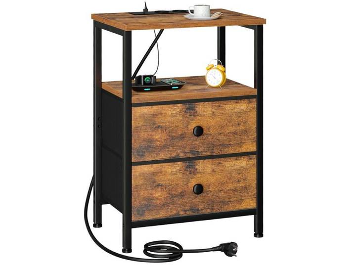 Table de chevet industrielle en bois avec prise intégrée