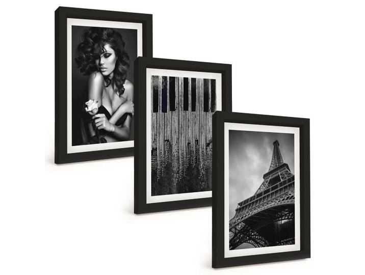 Tulup Bilder SET 3er Set - 20x30 cm Schwarzer Rahmen - Porträt einer Frau mit einer Eiffel-Rose, Kunststoff, Rechteckig, 20x30 cm, Fotografie, Bilder & Rahmen, Bilder