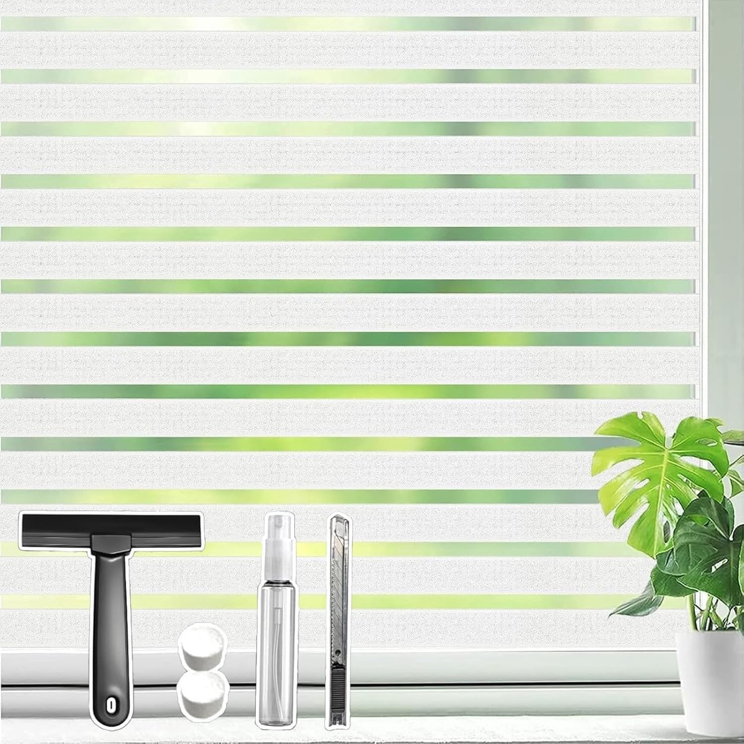 Qualsen Matte Raamfolie Met Strepen - Zelfklevende Privacy Vensterfolie Voor Statisch Glas
