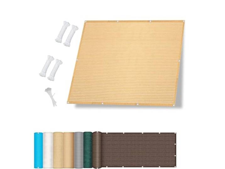 Schattierungsnetz 2.8 x 6 m Rechteckig Segel Baldachin Segeltuch mit Ösen HDPE Atmungsaktiv Wasserdurchlässig UV Schutz Ohne Bohren für Balkon Terrasse Garten, Sandgelb