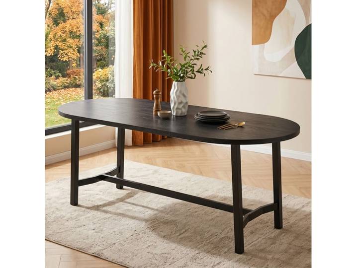 Table A Manger 6-8 Places Noire Table De Repas Moderne FloraGrace Pour Salle A Manger Facile A Assembler 180x80x75cm