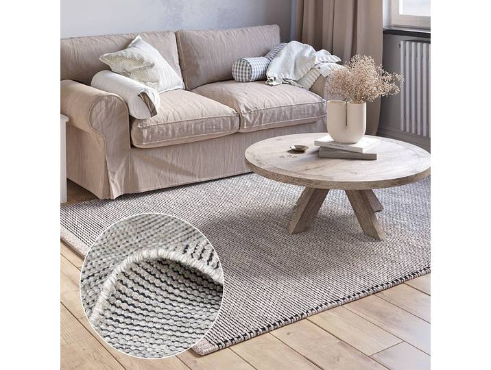 Kurzflorteppich Aisha Beige/Creme 90 x 60cm Baumwollstoff