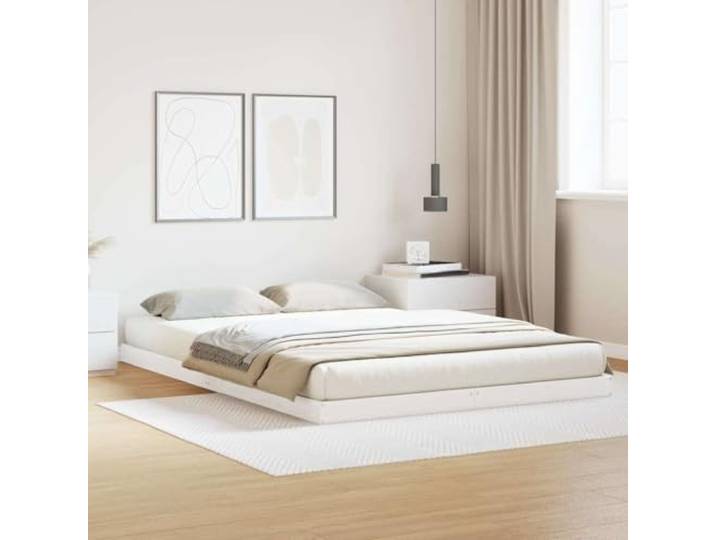 RJPLMFV Erhöhtes Bettgestell, Weiß, 140 x 220 cm, massives Kiefernholz Modernes Design, ohne Lattenrost, inklusive Latten, einfache Montage zu zweit
