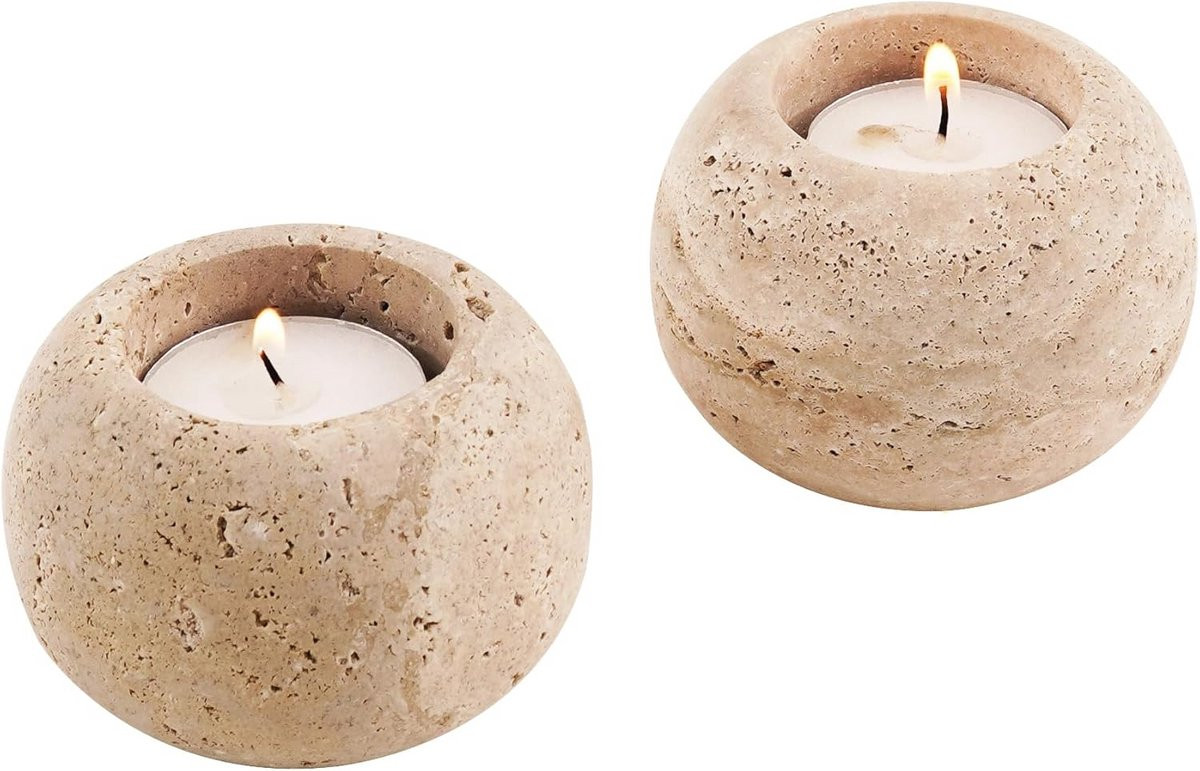 Set van 2 elegante marmeren theelichtkaarsenhouders voor sfeervolle decoratie