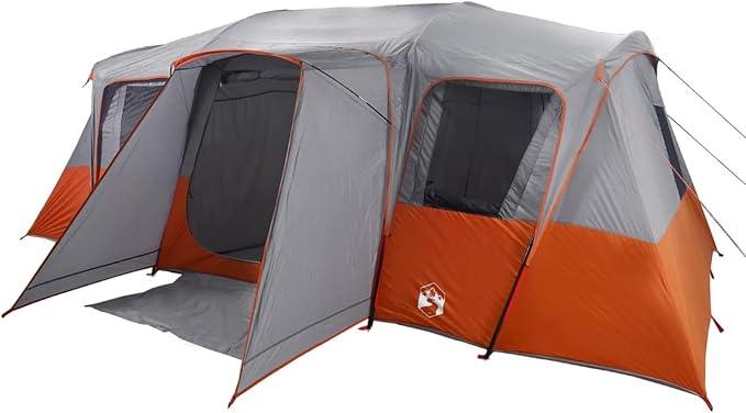 Tunnel-Familienzelt 16 Personen Grau, wasserdicht, 550x520x189/201 cm, 7 Fenster, Eingang mit doppeltem Reißverschluss, E-Anschluss, für Campingurlaub/Freiluftabenteuer